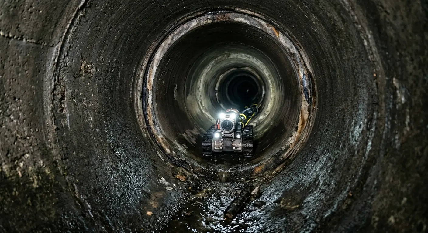 Robotic sewer camera inspecting pipe interior for Sewer Line Repair in Westerly